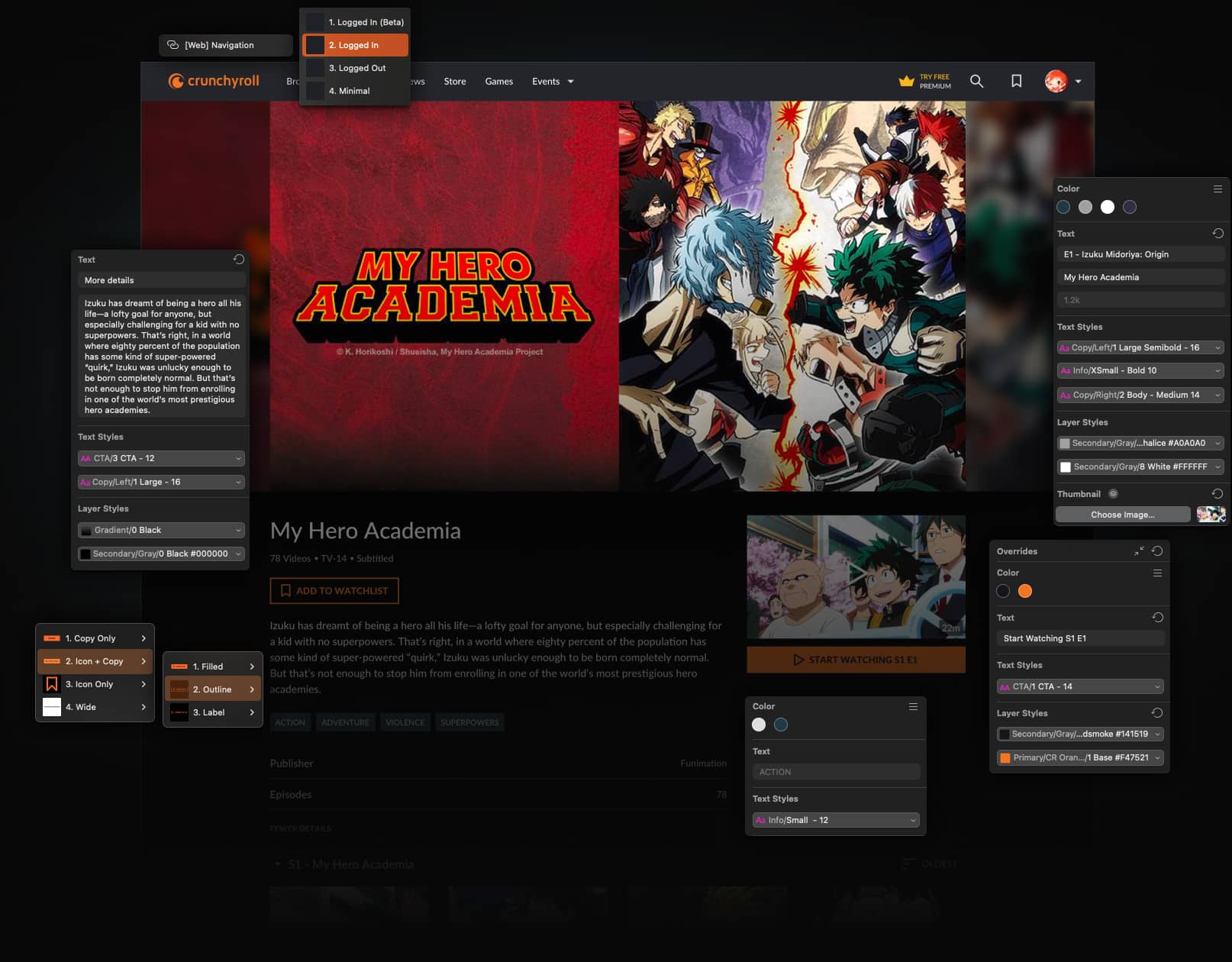 Crunchyroll UI with examples of DS Components